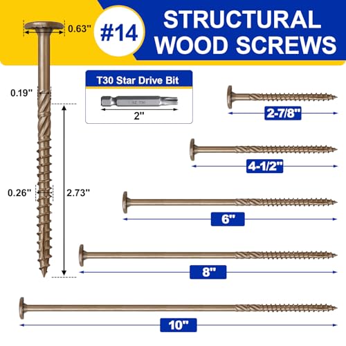 #14 x 4-1/2 Inch Wood Structural Lag Screws #14 x 4-1/2" Brown 50