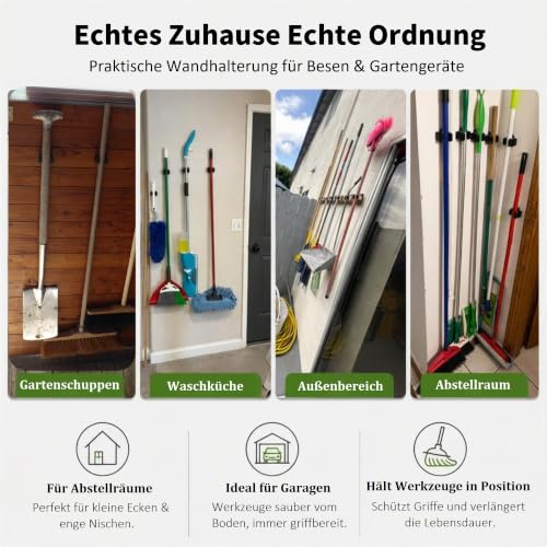 3-H 12x Broom Holder Wall, Garden Tool Holder Set Made of Stainless Steel (Black) | Broom Holder Wall Mount for Broom Garden Tools Shovel Mop Device Holder for Home Garden Garage Powder Coated 12pc Black