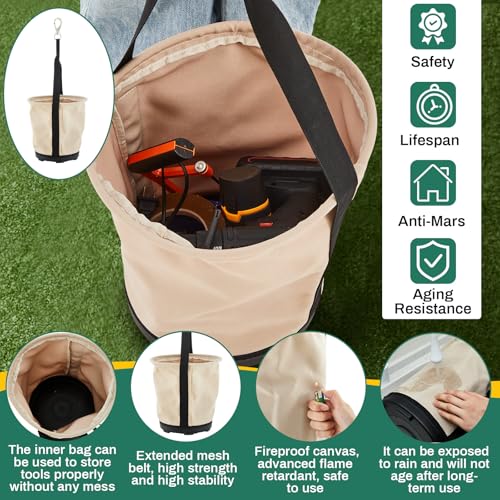 2 Pcs Heavy Duty Tool Canvas Bucket 12 x 12 x 9 Inches Tapered Wall Bucket Bag Plastic Bottom Universal High Weight Load Tool Bag, Load Capacity up to 100 Lbs, 16 oz Canvas 2