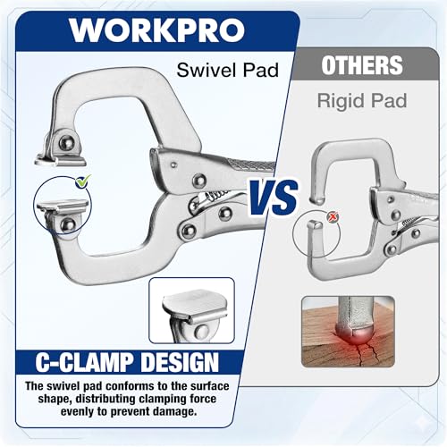 WORKPRO 4-Piece 6" Locking C-Clamp with Swivel Pads Set, Heavy Duty Adjustable Vise Grip Pliers, 4 Pack Welding Clamp for Woodworking, Metalworking, Auto Repair and Home Workshop 6-inch