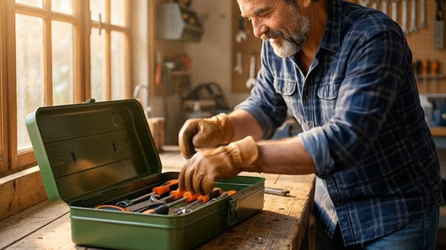 15 Inch Metal Tool Box with Lock - Portable Heavy Duty Workshop Tool Storage Case with Handle, Locking Hardware Organizer Box for Tools, Screws & Parts (Green) green