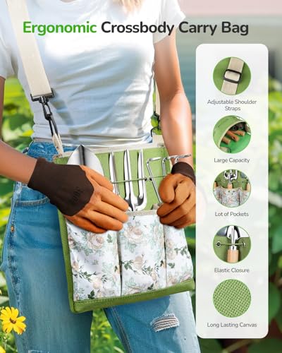 Gardening Tools 9-Piece and 11-Piece Heavy Duty Gardening Tools Set with Shoulder Crossbody Bag for Women Men