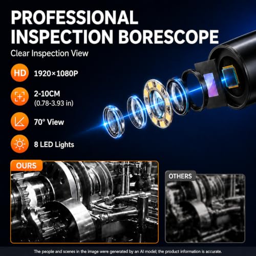 50FT Borescope Camera with Light, 4.3" Screen Inspection Camera, No WiFi 50FT 4.3" Single Lens