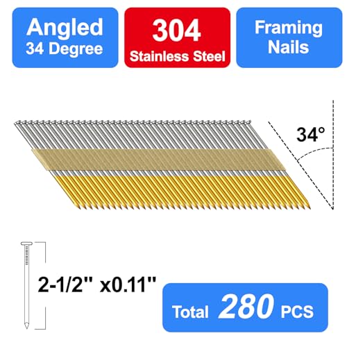 34-30 Degree 2-1/2 Inch Smooth Shank Paper Framing Nails,280-Pack 2-1/2 inch--280 pcs