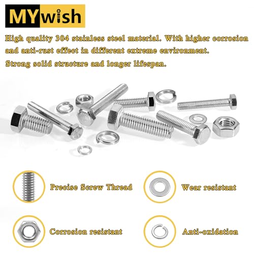 Mywish 2200pc M2-M5 Bolts and Nuts Metric Screw Assortment & 448PCS Metric Bolt Assortment, 304 Stainless Steel, Nuts and Bolts Set Flat & Spring Washers, Hex Head Cap Screws Bolts and Nuts Kit, Fully