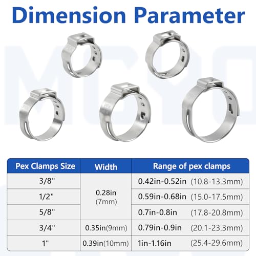 1/2 inch Pex Clamps 250pcs Pex Crimp Rings Single Ear Hose Clamps Stainless Steel Pex Fittings Cinch Clamp Ring for PEX Pipe Tubing 1/2"-250pcs