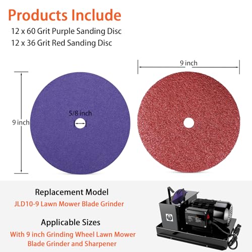 24 Pack 9" Sanding Disc, 36 Grit & 60 Grit Sanding Disc Fits for JLD10-9 Lawn Mower Blade Sharpener and with 9 inch Grinding Wheel Lawn Mower Blade Sharpener and Grinder 24packGrit