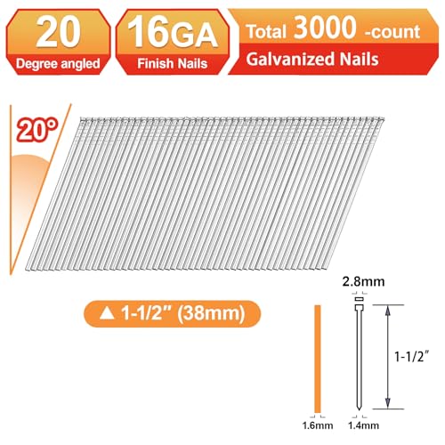 16 Gauge 20° Angled Finish Nails, Galvanized,1-1/2":3000PCS 1-1/2"---3000PCS