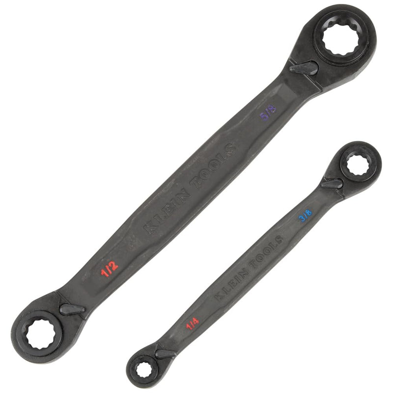 Klein Tools 68216 4-in-1 Reversible Ratcheting Box Wrench Set, Quad Wrench, SAE, 2-Piece, 1/4 to 3/4-Inch, Forged Steel, 90-Tooth