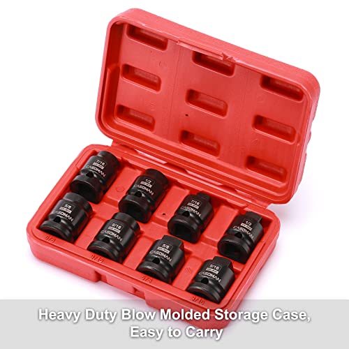 CASOMAN 8PCS 1/2-Inch Drive Pipe Plug Socket Set, Cr-Mo, SAE, Male/Female Set, 7/16", 1/2", 5/8", 9/16", Tapered Male Square Drive, Chamfered Female Square Drive 1/2"Dr.