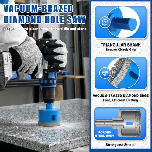20-Piece Vacuum Brazed Diamond Hole Saw Kit with Guide, 6-50mm 6mm to 50mm 20