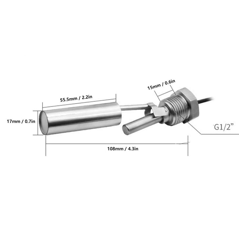 Akozon Liquid Level Sensor, Float Switch Application Depth G1/2 Inch Duckbill Float Switch 304 Stainless Steel Small Duckbill Float Switch Water Level Sensor