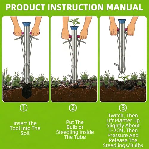 Bulb Planter, Planting Bulbs Manual Seedling Transplanter Weeder Sod Plugger Flower Planting Soil Sampler Long Handled Bulb Planter Plant Bulb Seeds (2 Handle-A) 2 handle-A