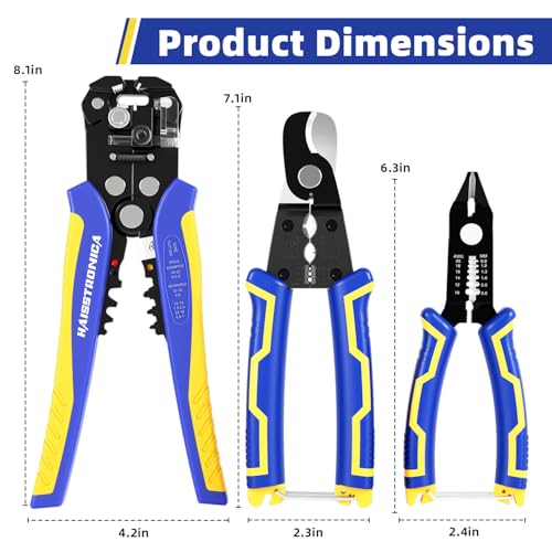 haisstronica 3PCS Automatic Wire Stripper Set, Flush and Cable Cutters Automatic Wire Strippers Set