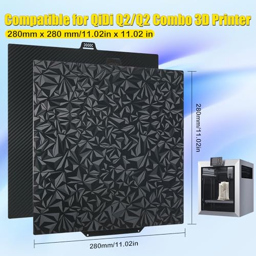 PEO PET Printing Plate for QIDI Q2 280 x 280 mm, Smooth PEO PET Build Plate Spring Steel Print Bed for QIDI Q2 Combo 3D Printer