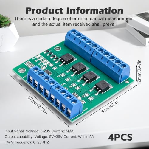 4pcs Mosfet PCB PWM 4 Channel PLC Amplifier Mosfet Module, PLC Amplifier PCB Driver Module PCB Module Driver 3-20V to 3.7-27VDC, PWM Mosfe t Modu l for Multi-Channel Motor