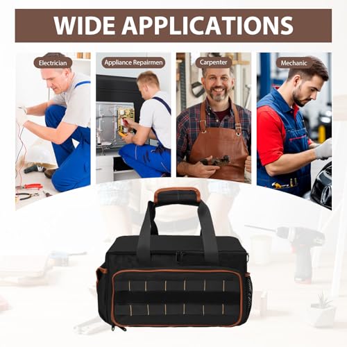 17 Inch Heavy Duty Tool Bags for Men Women, 28 Pockets Portable Tool Bag with Adjustable Shoulder Strap, Wide Mouth Tool Bag Organizer for Electricians Mechanics Carpenters