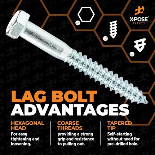 xpose safety Concrete Anchors Set with 4"" Lag Bolt, Lag Shield and Washer - 12 Sets per Pack - 1/2"" Bolt Lag Screws 4-Inch for Speed Bumps for Asphalt - Galvanized Steel Lag Bolts 4"