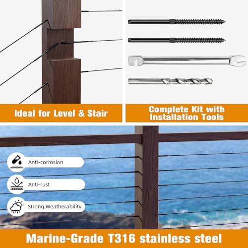 Swage Lag Screws for Cable Railing - 80 Pack Black T316 Stainless Steel Left and Right Handed Thread - 1/8" Cable Railing Hardware Kit for Deck Stair Wood Post Railing System 1/8''