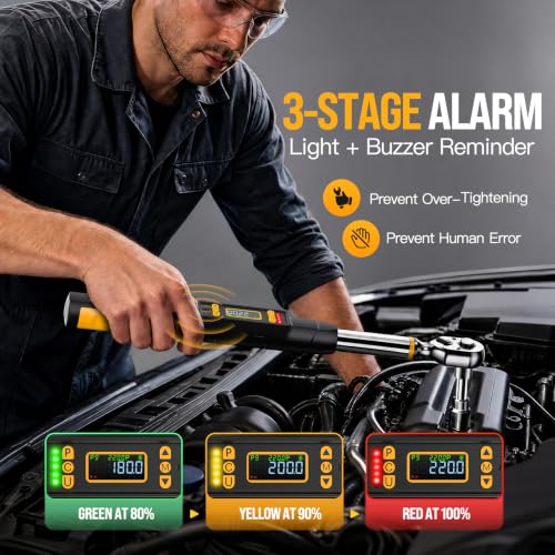SOARFLY 3/8 Digital Torque Wrench Set 220Nm/162Ft-lb for Auto 1/2 1/4 Drive Black-220nm/162ft-lb