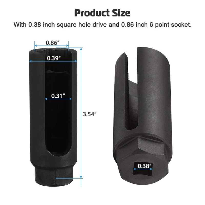 Oxygen Sensor Socket with Side Wire Cutout 3/8” Inch Drive x 7/8” (22mm) fits All Vehicle O2 Removal and Installation Offset Oxygen Sensor Socket