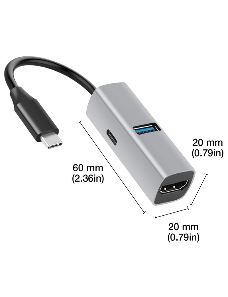 USB C Hub, 3 in 1 USB C to USB Hub with 1 HDTV, 1 USB 3.0, 1 PD 100W for MacBook Pro/Air, iPad Pro, Chromebook, XPS and More (Grey with HDTV) Grey 3 port with HDTV