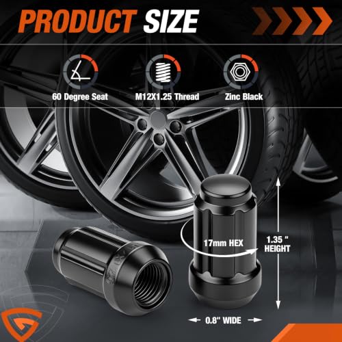 20Pack M12x1.25 Lug Nuts, 12x1.25 Wheel Lug Nuts for Infiniti Nissan Subaru Black 20
