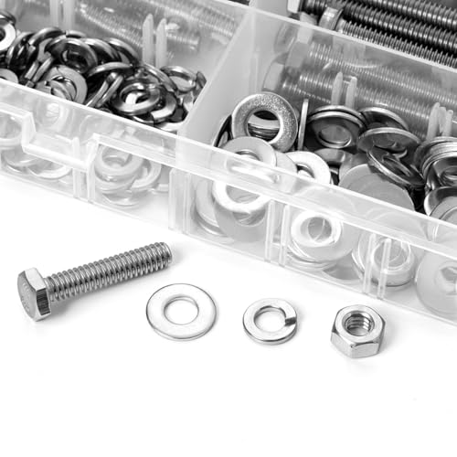 1/4-20 Hex Bolts Screws Hex Nuts Flat Washers Lock Washer Kit, Stainless Steel 304, Fully Threaded Hex Bolt 1/4-20 x 1/2" 3/4" 1" 1-1/4" 1-1/2" 1-3/4" 2" Length
