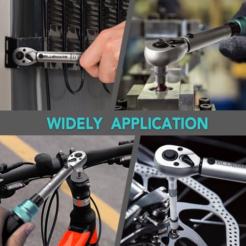 BLUEMARS Bicycle Motorcycle 1/4 Inch Torque Wrench Set 1-25 Nm, Drive Click Torque Wrench Set with Dual Direction Adjustable 72 Tooth for Road and Mountain Bike and Motorcycle Maintenance