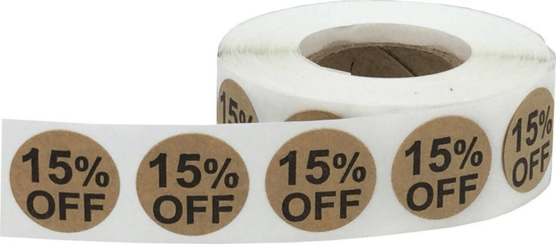 Natural Kraft 15% Percent Off Stickers for Retail 0.75 Inch 500 Adhesive Labels Natural Kraft 15
