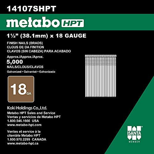 Metabo HPT 1-1/2 Inch 18 Gauge Brad Finish Nail | 5,000 Count | 14107SHPT 1-1/2" x 18GA EG