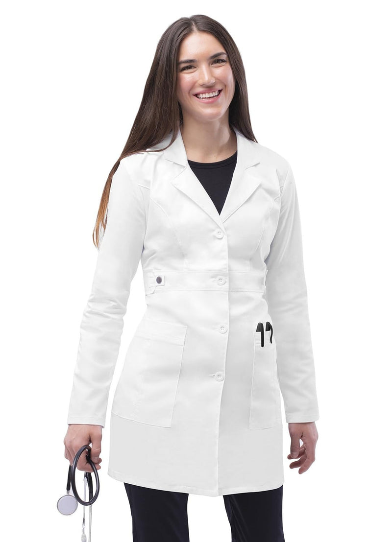 Adar Universal Stretch Lab Coat for Women - 36" Tab-Waist Lab Coat Medium White