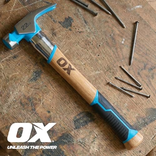 OX 22 oz Framing Hammer Milled Face with Rubber Grip Wood Handle Hammers with American Hickory - Claw Martillos De Construccion 22-oz Hammer + Steel shaft & Grip