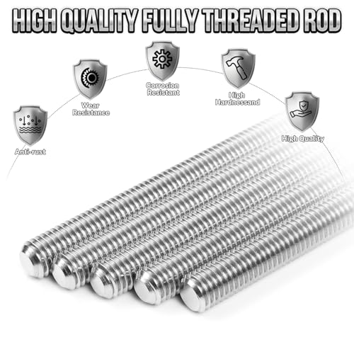 2Pcs Fully Threaded Rod & Studs, M20 x 200mm Long Threaded Screw, 2.5mm Thread Pitch, 304 Stainless Steel Right Hand Thread Bar Studs for Furniture Machinery Assembly