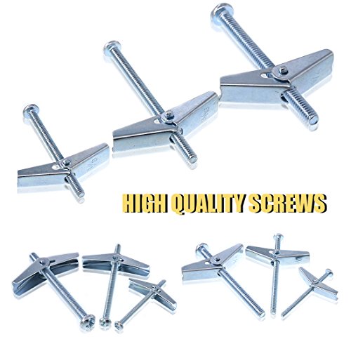 Swpeet 124Pcs Toggle Bolt Wing Nut Kit and Zinc Self Drilling Drywall Achors Kit