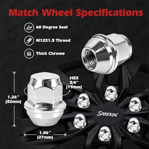 20 Pcs M12x1.5 Lug Nuts Black 60 Conical Seat Closed End Wheel Lug Nut Set Chrome M12 x 1.5 20