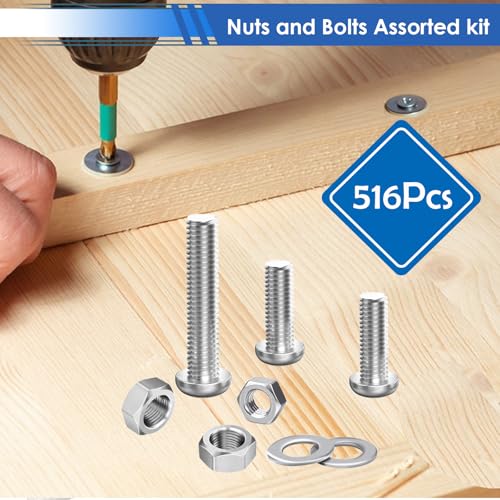 516 Pcs Nuts and Bolts Assortment Kit
