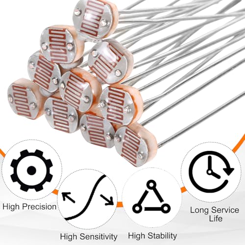 sourcing map 24 Pieces Photoresistor Kit 5mm Light Dependent Resistor (LDR) Light Sensitive Resistor Passive Components for DIY Industrial Experiments, GL5549 100~200KΩ