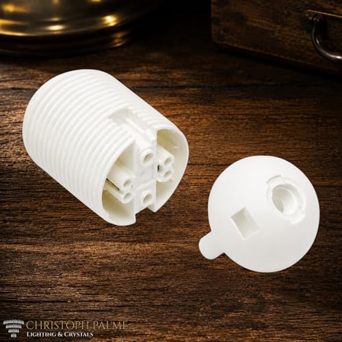 Socket E27 Thermoplastic White with Threaded Sheath and Attachment Cap M10 x 1 + 2x Screw Ring Lamp Socket Pluggable Set
