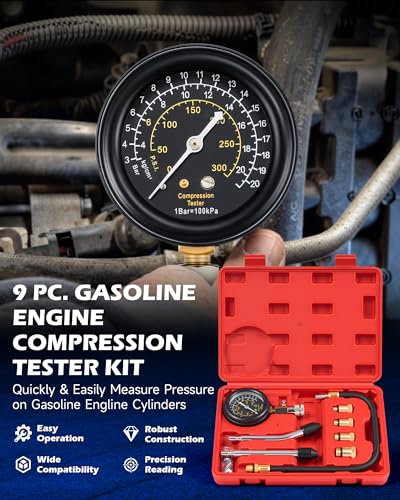 OMT 8pc Petrol Engine Cylinder Pressure Test Kit with 300 PSI Dual Gauge Standard Set