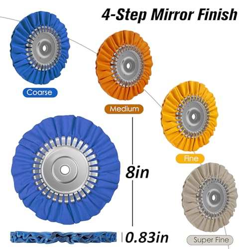 10Pcs Aluminum Polishing Kit with 8" Airway Buffing Wheels & 15" Buffing Wheel Rake, 5 Metal Polishing Compounds for Angle Grinder, Wheel Cleaning & Mirror Finish for Aluminum Stainless Steel