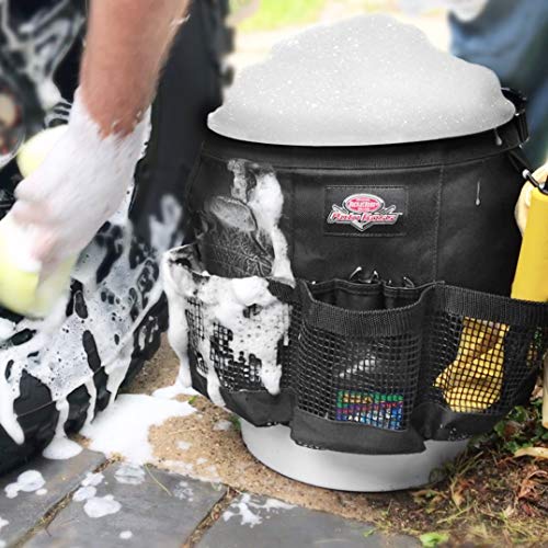 Bucket Boss Auto Boss Wash Boss Organizer for a 5 Gallon Bucket, with Fast-Drying, Exterior Mesh Pockets & Chemical Guys Chenille Premium Scratch-Free Microfiber Wash Mitt, MIC493, Lime Green