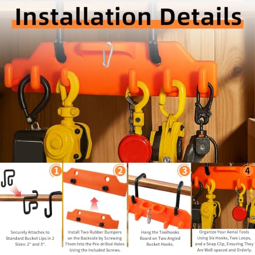 Lineman Tool Board, Line Work Tools Organizer, including 2PCS 3" and 2 PCS 4" Aerial Bucket Hooks, Truck Hook Bucket Organizer, for Trucks Tool and Lineman. Orange