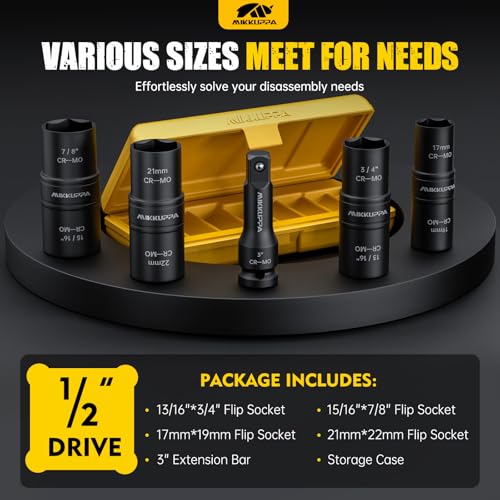 MIKKUPPA M12x1.5 Lug Nuts & 5 PCS 1/2" Drive Impact Socket Set Replacement for 2006-2019 Ford Fusion, 2000-2019 Ford Focus, 2001-2019 Ford Escape Aftermarket Wheel