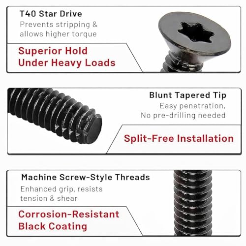 Trailer Flooring Screws, 1/4"-20 x 2, Torx Drive, Flat Head, Self-Tapping Thread-Cutting, Phosphate-Coated Steel 100