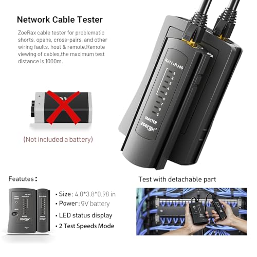 Network Tool Kit, ZOERAX 11 in 1 Professional RJ45 Crimp Tool Kit - Pass Through Crimper, RJ45 Tester, 110/88 Punch Down Tool, Stripper, Cutter, Cat6 Pass Through Connectors and Boots Network Tool Kit (11-in-1)