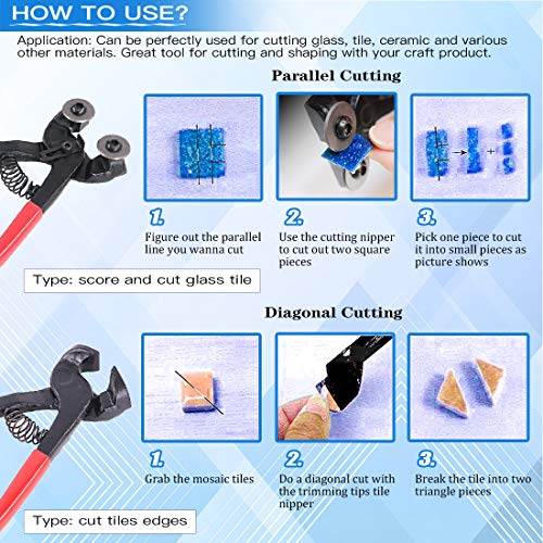Glarks 9Pcs Mosaic Tools Set, 2Pcs Heavy Duty Wheeled Glass Mosaic Nippers and Tile Cutter Pliers with 7Pcs Mosaic Tile Tools