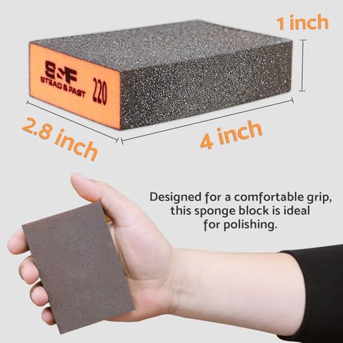 S&F STEAD & FAST Sanding Sponge 220 Grit 4 Pcs/12 Hole 60pcs Black and Decker Mouse Sanding Pads with Extra Tack Cloth for Finish