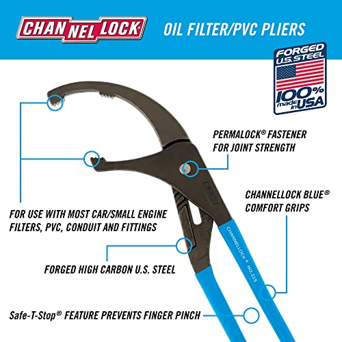 Channellock Oil Filter Plier 215 - Adjustable Slip-Joint, 5-1/2 In Max Dia - 15-Inch 15 inch Pliers