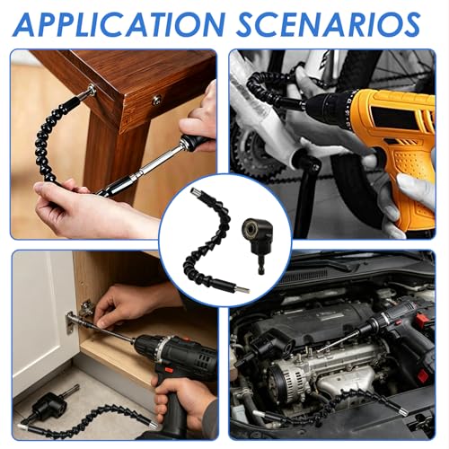 Angle Gear Adapter for Cordless Screwdriver, Angle Screwdriver Attachment, Flexible Shaft & Bit Holder for Tight Spaces, Angle Wrench Adapter for Hammer Drill and Torque Wrench